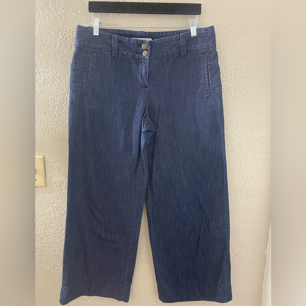 Michael Kors Women’s Classic Dark Blue Denim Wideleg Trouser Jeans Size 10